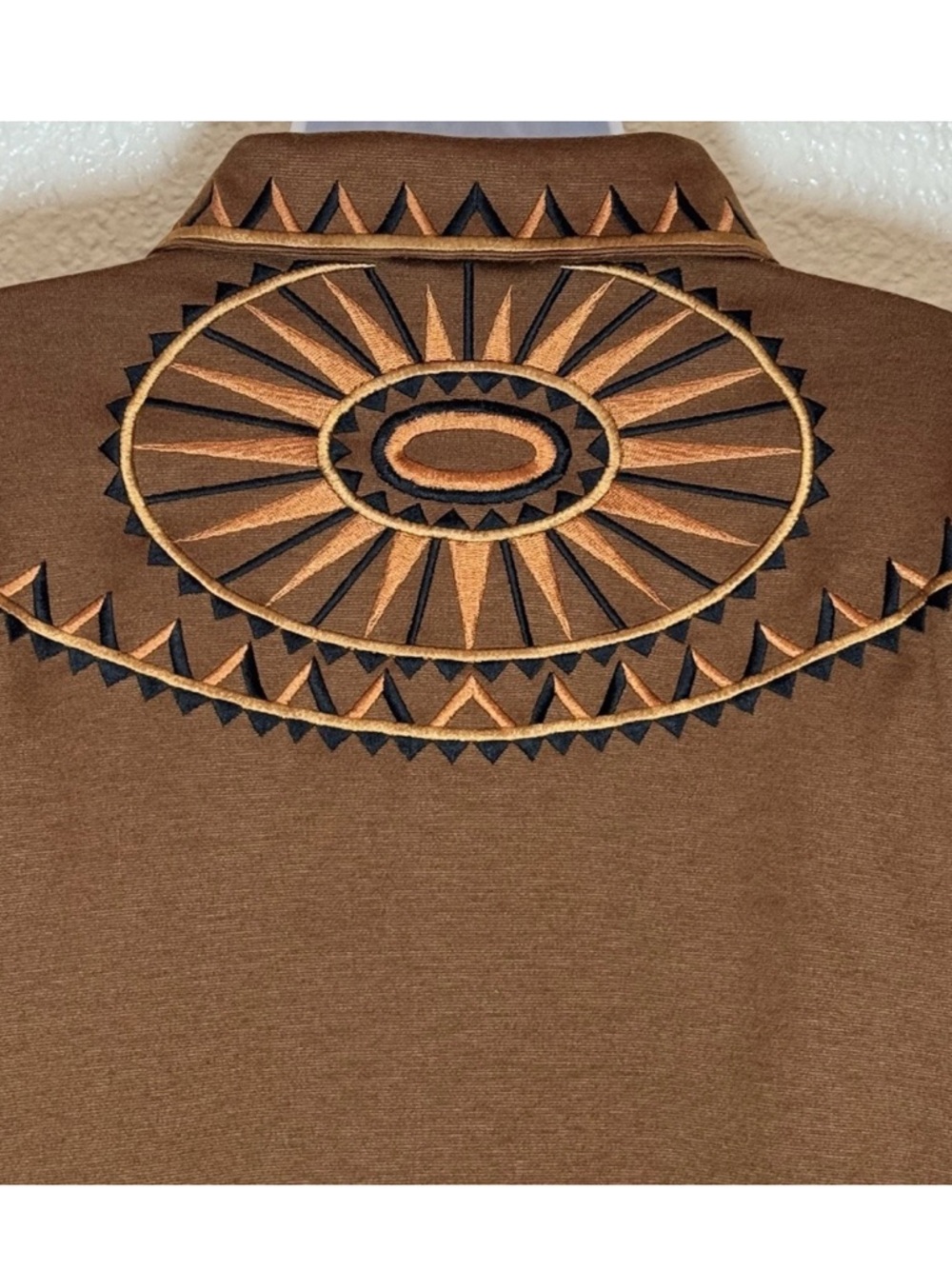 Bob Mackie Jacket 1X Brown Southwest Sunburst Embroidered Zip Front Western Art - Picture 4 of 10
